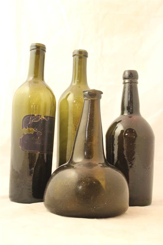 Four wine bottles, 18th - first half 19th century,(-)